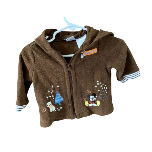 Disney Vintage Baby Infant 0 3 Months Brown Fleece Jacket Full Zip Coat Embroide - Picture 1 of 3